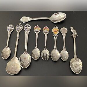 9 SILVER PLATED VINTAGE BALTIMORE MARYLAND SOUVENIR TRAVEL DISPLAY SPOONS